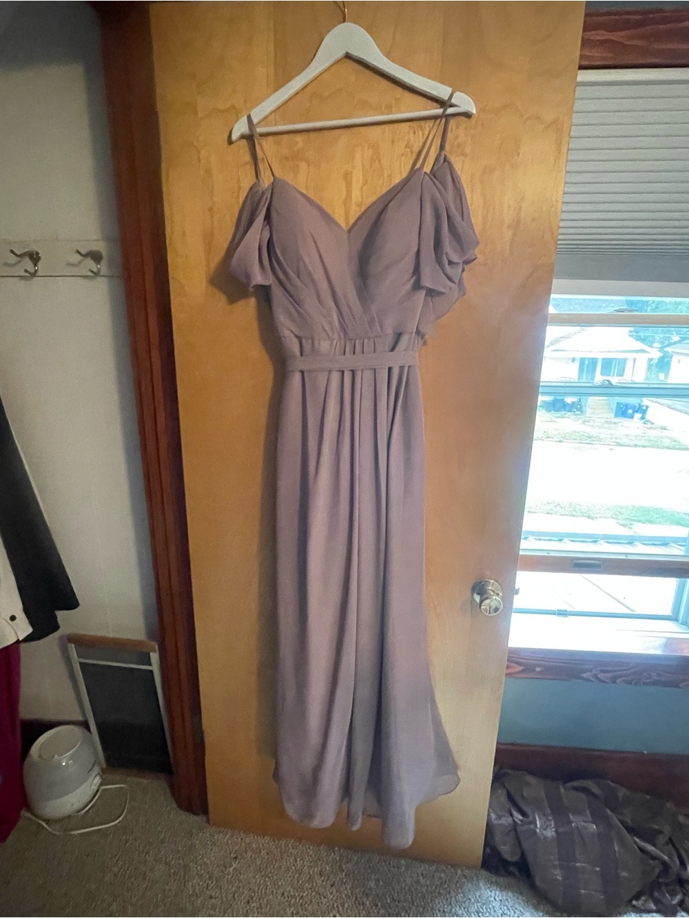 JJs House Lavender One-Shoulder Chiffon Evening Gown